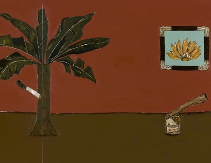 Dalton Paula, Enfia a faca na bananeira, óleo e folha de prata sobre tela, 130 x 296 cm, Foto: Paulo Rezende